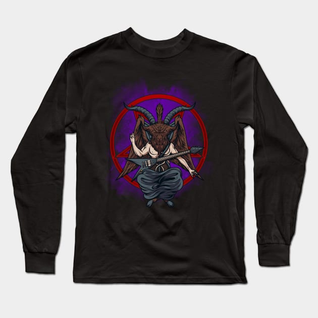 Heavy Metal Sabbatic Goat Flying V Guitar Player | Horns Up Long Sleeve T-Shirt by JakesRWild